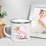 Gepersonaliseerde Cartoon Ballerina Dance Girl 12oz gekleurde rand emaille beker met initiaal en naam verjaardagscadeau voor meisjes balletliefhebbers