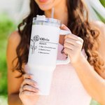Personalized Birth Flower Name Definition 40oz Insulated Tumbler with Text and Straw Birthday Gift for Women