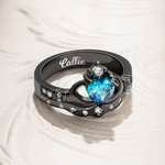 Henkilökohtainen Dainty Crown Heart Birthstone rengas kaiverrettu nimi ja kiiltävä zirkoni syntymäpäivä vuosipäivä lahja naisille