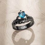 Henkilökohtainen Dainty Crown Heart Birthstone rengas kaiverrettu nimi ja kiiltävä zirkoni syntymäpäivä vuosipäivä lahja naisille