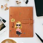 Personalized Birth Flower Name Cartoon A5 Sketchbook Notebook PU Leather Cover with Storage Pocket Birthday Gift for Students Officers