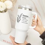 Personalized Birth Flower Name Definition 40oz Insulated Tumbler with Text and Straw Birthday Gift for Women