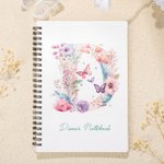 Personalised Cute Floral Butterfly Letter A5 Spiral Notebook with Name Initial 120 Sheets Birthday Gift for Her