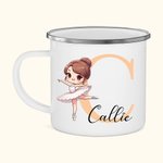 Gepersonaliseerde Cartoon Ballerina Dance Girl 12oz gekleurde rand emaille beker met initiaal en naam verjaardagscadeau voor meisjes balletliefhebbers