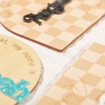 Personalised Checkered Wood Baby Birth Announcement Sign with Name Newborn Photography Prop Nursery Wall Decor Gift for New Parents