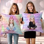Taie d'oreiller personnalisée en forme de dessin animé de fille avec nom de sirène Cadeau d'anniversaire et de Noël pour fille