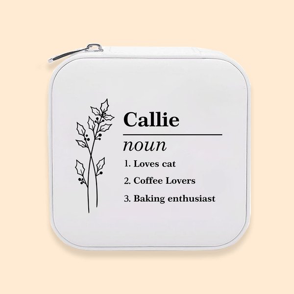 Personalized Portable Birth Flower Name Definition Jewellery Box with Name Birthday Mother's Day Bachelorette Gift for Women Girls