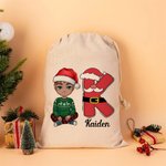 Gepersonaliseerde Cartoon Karakter Sneeuwman Rendier initiële Drawstring Gift Bag met naam Kerstcadeau voor Kid Adult