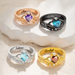 Henkilökohtainen Dainty Crown Heart Birthstone rengas kaiverrettu nimi ja kiiltävä zirkoni syntymäpäivä vuosipäivä lahja naisille