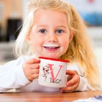 Gepersonaliseerde Cartoon Ballerina Dance Girl 12oz gekleurde rand emaille beker met initiaal en naam verjaardagscadeau voor meisjes balletliefhebbers