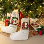 Personalizzato floreale iniziale Cartoon Character Christmas Stocking Gift Bag con nome e coulisse riutilizzabile Merry Christmas Gift per la famiglia