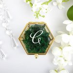 Personalized Elegant Portable Hexagonal Glass Ring Box with Text and Moss Decor Wedding Anniversary Gift for Couple