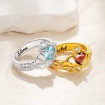 Henkilökohtainen Dainty Crown Heart Birthstone rengas kaiverrettu nimi ja kiiltävä zirkoni syntymäpäivä vuosipäivä lahja naisille