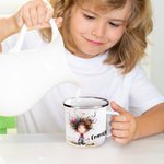 Personalized Cute Whimsical Quirky Girl 12oz Colorful Rim Enamel Mug with Name Birthday Back to School Holiday Gift for Kids