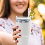 Personalised Shiny Rainbow Cat Reusable Silicone Straw Topper with Initial Charm Accessory for Stanley Tumbler Birthday Party Gift for Her