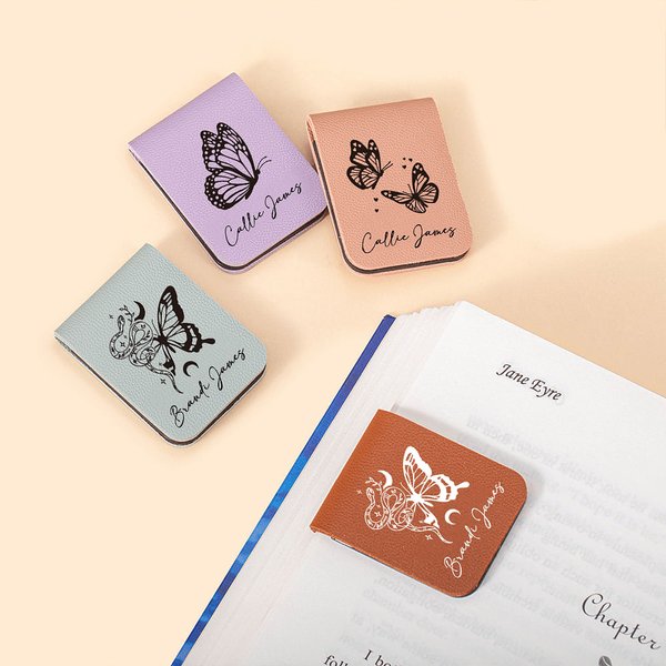 Personalized Floral Butterfly Insect Magnetic PU Leather Bookmark Clip with Name School Office Stationary Supplies Birthday Gift for Bookworms