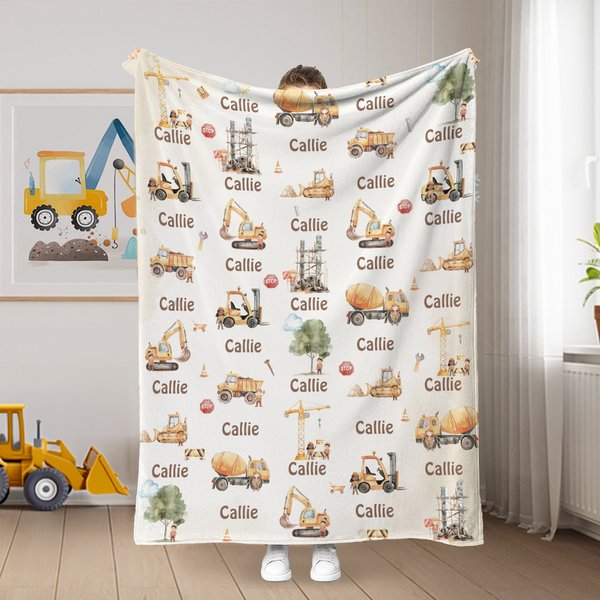 Henkilökohtainen Cartoon Engineering Vehicles Nimi Cloud Soft Throw Blanket Home Decor syntymäpäivälahja lapsille Engineering Car Enthusiastille