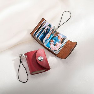 Mini Album en Cuir Personnalisé avec 10-14 Photos de Souvenir Porte-Clés pour Famille Couple Cadeau Anniversaire Noël