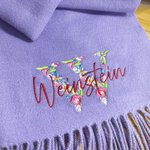 Personalized Embroidered Flower Wreath Initial Faux Cashmere Scarf Tassel Shawl with Name Soft Warm Winter Accessory Birthday Holiday Gift for Women