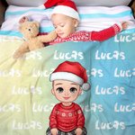 Personalised Cartoon Boy Dinosaur Font Gradient Soft Throw Blanket with Name Home Decor Christmas Birthday Gift for Kids Boys