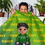 Personalised Cartoon Boy Dinosaur Font Gradient Soft Throw Blanket with Name Home Decor Christmas Birthday Gift for Kids Boys