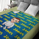 Personalised Cartoon Boy Dinosaur Font Gradient Soft Throw Blanket with Name Home Decor Christmas Birthday Gift for Kids Boys