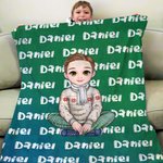 Personalised Cartoon Boy Dinosaur Font Gradient Soft Throw Blanket with Name Home Decor Christmas Birthday Gift for Kids Boys