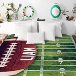 Personalized Football Grass Field Soft Throw Blanket with Name and Number Sports Theme Home Decor Birthday Team Gift for Football Lovers
