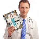 Personalized Leopard Cartoon Nurse Doctor Spiral A5 Notebook with 120 Lined Pages and Name Birthday Appreciation Gift for Medical Workers Students