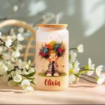 Personalisierte niedlich schrulligen Mädchen Name 20oz gefrostetem Glas Becher mit Deckel und Stroh tägliche Reise Geburtstag Geschenk für Frauen Mädc