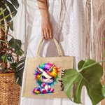 Personalizado Cartoon Angry Cute Animal Bolsa de yute reutilizable con nombre Cumpleaños Divertido regalo para la familia amigo