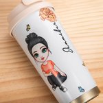 Personalized  Birth Flower Name Cartoon 17oz Insulated Travel Coffee Cup with Leakproof Lid and Silicone Straw Birthday Gift for Women Kids