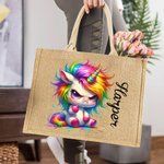 Personalizado Cartoon Angry Cute Animal Bolsa de yute reutilizable con nombre Cumpleaños Divertido regalo para la familia amigo