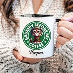 Gepersonaliseerde mok Grumpy Before Coffee Cartoon Animal 11oz met naam Verjaardagscadeau voor familie vrienden