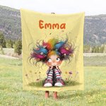 Personalizado Multicolor Quirky Cartoon Girl Soft Throw Blanket with Name Home Decor Birthday Gift for Girls Women