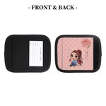 Personalized Stylish Girl Cartoon Character Luggage Handle Wraps Set of 2 with Name and Contact Card Travel Accessories Gift for Travel Lovers