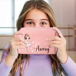 Personalised Ballerina Dance Girl Leather Makeup Pouch Bag with Name Travel Essentials Birthday Gift for Ballerina Ballet Lovers
