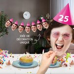 Banderole de Fête Personnalisée de Texte et Photo Portrait à Chapeaux Pointus Guirlande de Personnage avec Corde Cadeau Anniversaire pour Ami Famille