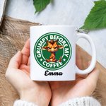 Gepersonaliseerde mok Grumpy Before Coffee Cartoon Animal 11oz met naam Verjaardagscadeau voor familie vrienden
