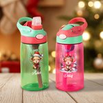 Personalised Cute Christmas Highland Cow 16oz Kid Water Bottle with Name and Straw Christmas Birthday Gift for Boys Girls
