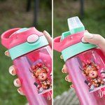 Personalised Cute Christmas Highland Cow 16oz Kid Water Bottle with Name and Straw Christmas Birthday Gift for Boys Girls