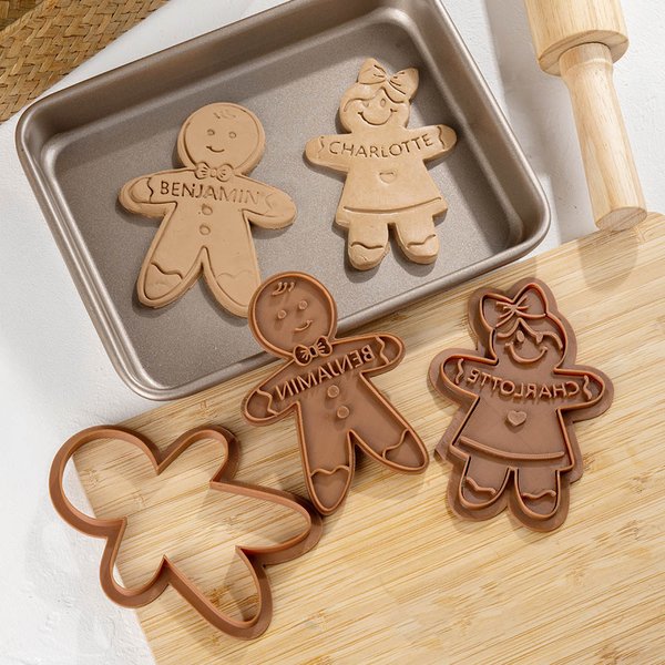Personalised 3D Printed Snowman Elf Gingerbread Boy Girl Design Biscuit Cutter Stamp with Name Christmas Housewarming Gift for Kids Family
