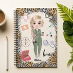 Personalized Leopard Cartoon Nurse Doctor Spiral A5 Notebook with 120 Lined Pages and Name Birthday Appreciation Gift for Medical Workers Students