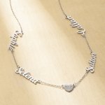 Personalised Pave Zircon Heart Necklace with 1-6 Name Pendants Dainty Jewellery Valentine's Day Mother's Day Gift for Women