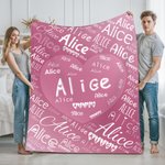 Personalised Romantic Heart Word Cloud Name Soft Throw Blanket Home Decor Birthday Valentine's Day Gift for Couple