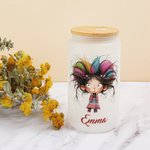 Personalisierte niedlich schrulligen Mädchen Name 20oz gefrostetem Glas Becher mit Deckel und Stroh tägliche Reise Geburtstag Geschenk für Frauen Mädc