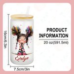 Personalisierte niedlich schrulligen Mädchen Name 20oz gefrostetem Glas Becher mit Deckel und Stroh tägliche Reise Geburtstag Geschenk für Frauen Mädc