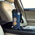 Personalized  Birth Flower Name Cartoon 17oz Insulated Travel Coffee Cup with Leakproof Lid and Silicone Straw Birthday Gift for Women Kids