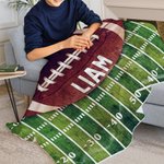 Personalized Football Grass Field Soft Throw Blanket with Name and Number Sports Theme Home Decor Birthday Team Gift for Football Lovers