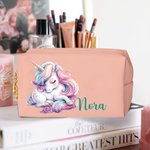 Personalized Fantasy Unicorn PU Leather Makeup Pouch Bag with Name Travel Accessory Birthday Anniversary Gift for Girls